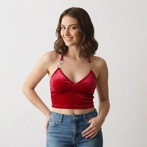 Jeceika Velveteen Halter Top Women' Size Medium Color Rose Pink / Red NWOT